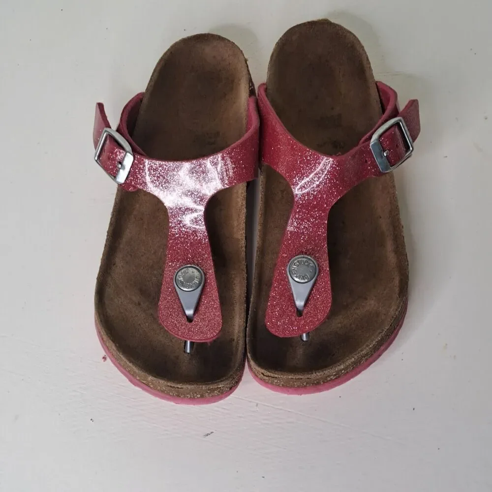 Birkenstock Gizeh Pink Cosmic Glitter Sandals Youth Girls Sz EU 31 13 Narrow